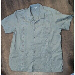 KS Island Men's Light Blue Button Up Short  Sleeve Shirt Size 2XL Tall (255)